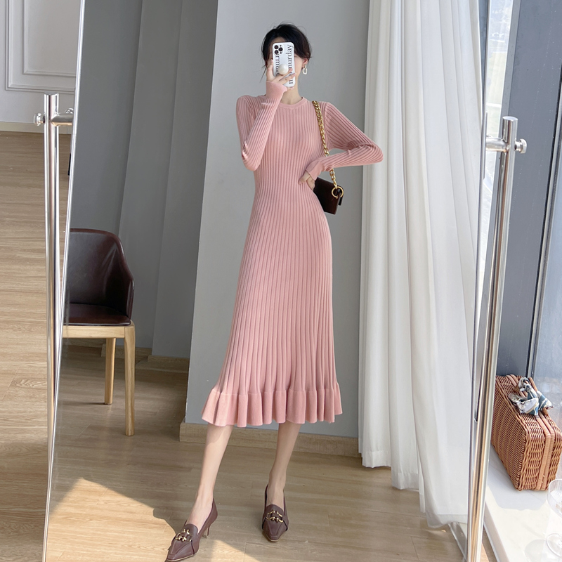 [Quality] Spring and Autumn Fishtail Knitted Dress for Women, Mid-Length Over the Knee, Slim Fit Sweater Skirt