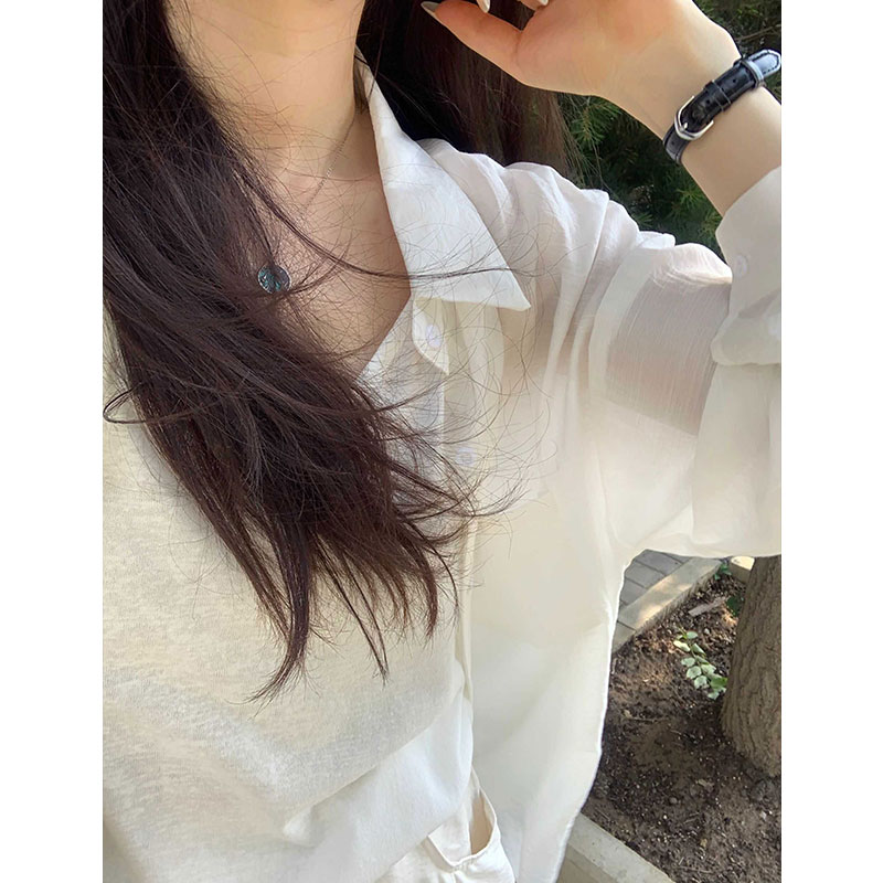 [Original quality] White long-sleeved shirt for women Korean slightly see-through sun protection cardigan layered loose casual shirt jacket