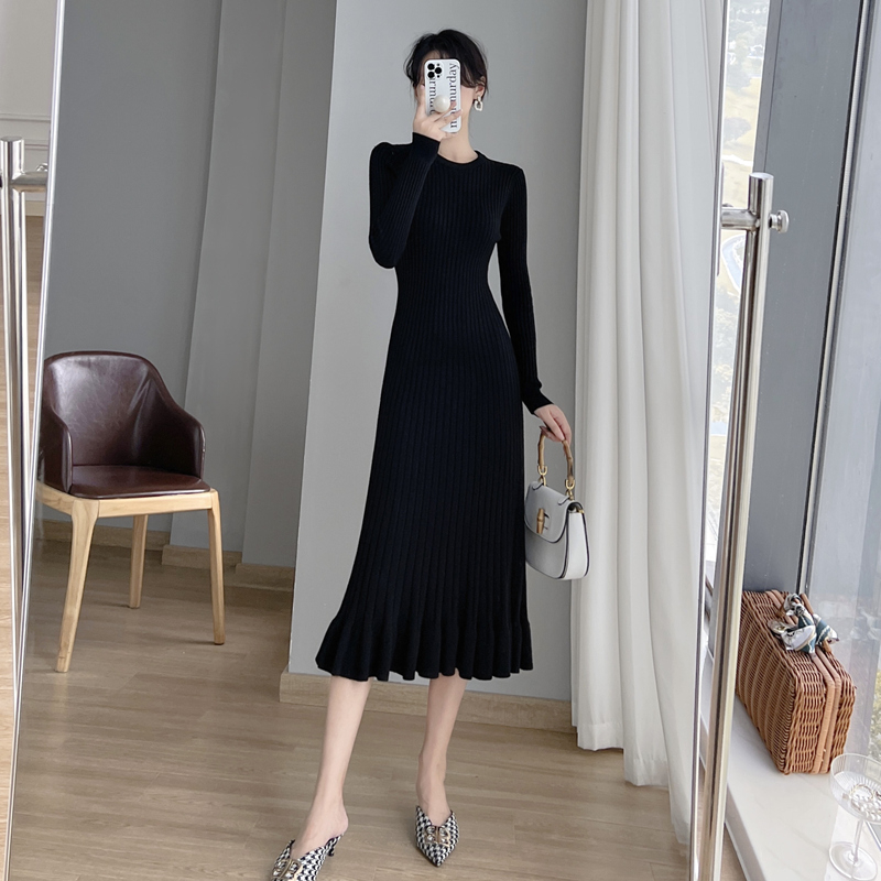 [Quality] Spring and Autumn Fishtail Knitted Dress for Women, Mid-Length Over the Knee, Slim Fit Sweater Skirt