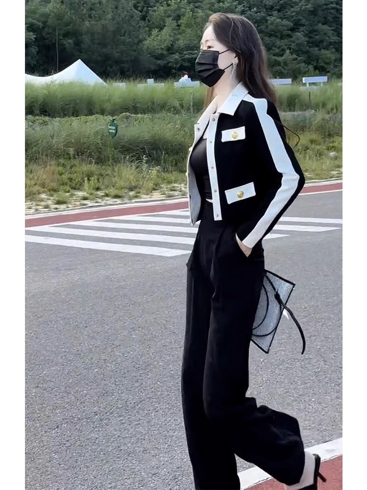 European Autumn Outfits: Socialite Women's Clothes, High-end Small Fragrance Style Suit Pants, Smart Temperament and High-end Black Jacket