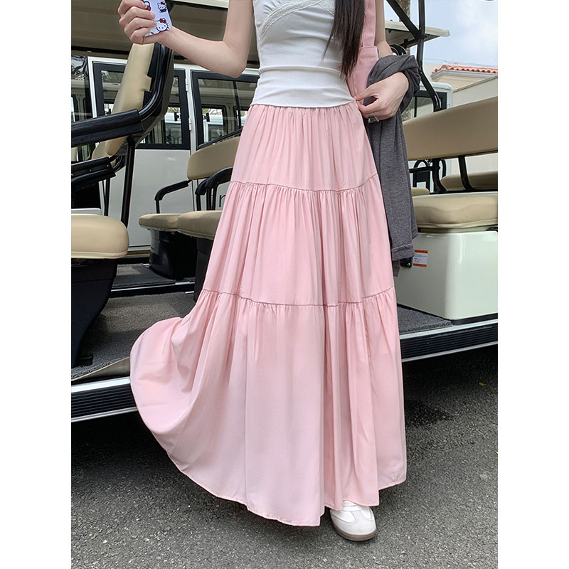 [Tmall Quality] [Full Elastic Waist] French white skirt for women summer new fat girl slimming A-line skirt