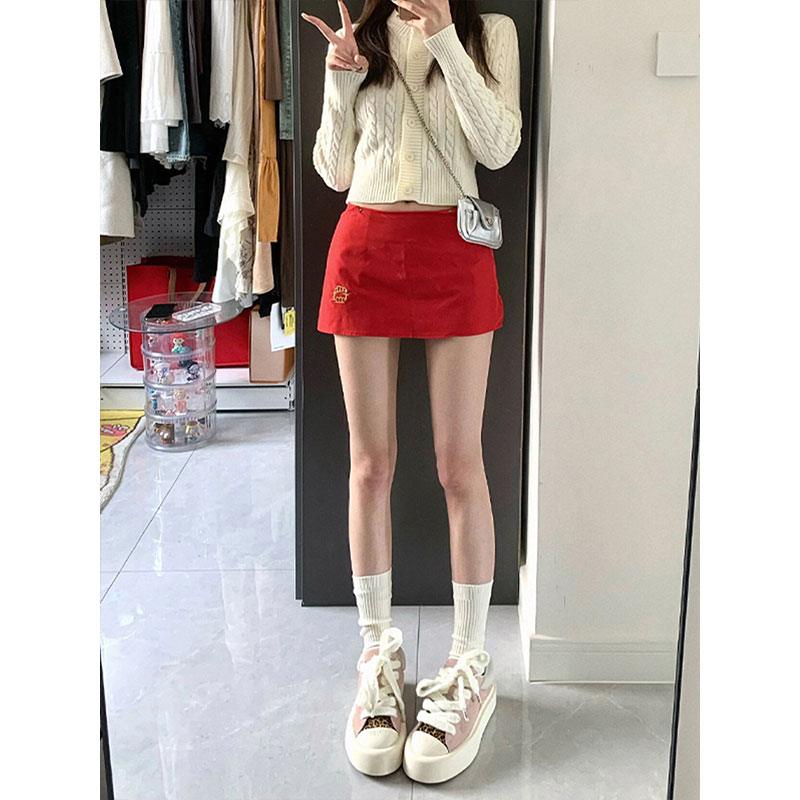 [Tmall Quality] Red Skirt Women's Summer New Design Hot Girl High Waist Slim Versatile Hip Short Skirt