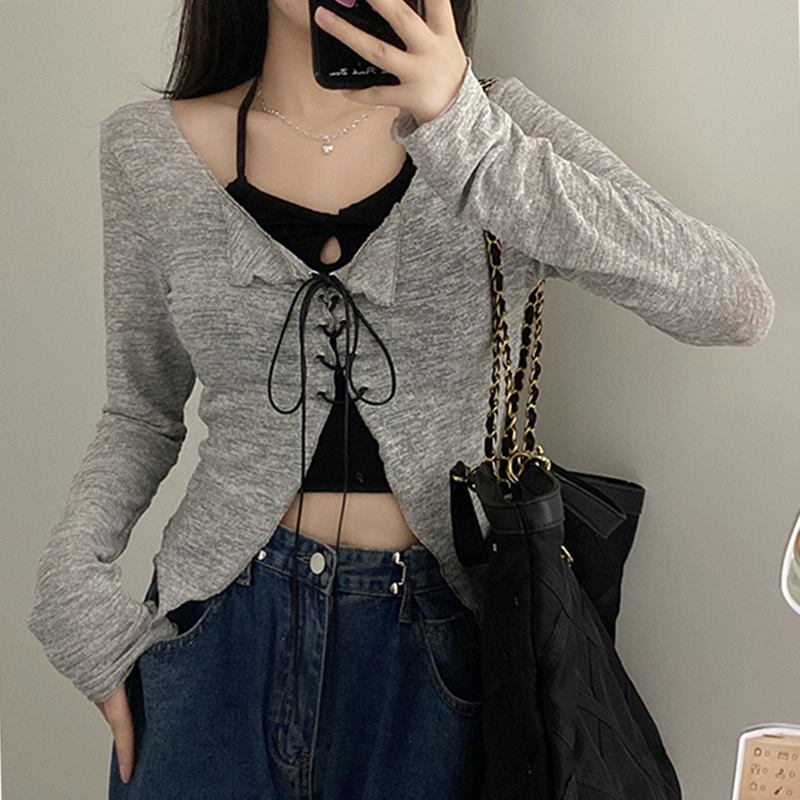 Women's knitted cardigan thin shawl with suspender skirt outer jacket sun protection blouse short two-piece top