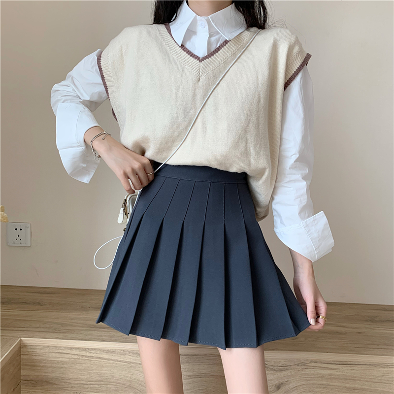 [Safety Pants + Elastic 6CM + Zipper] New College Style High Waist Slimming JK Pleated Skirt A-Line Skirt