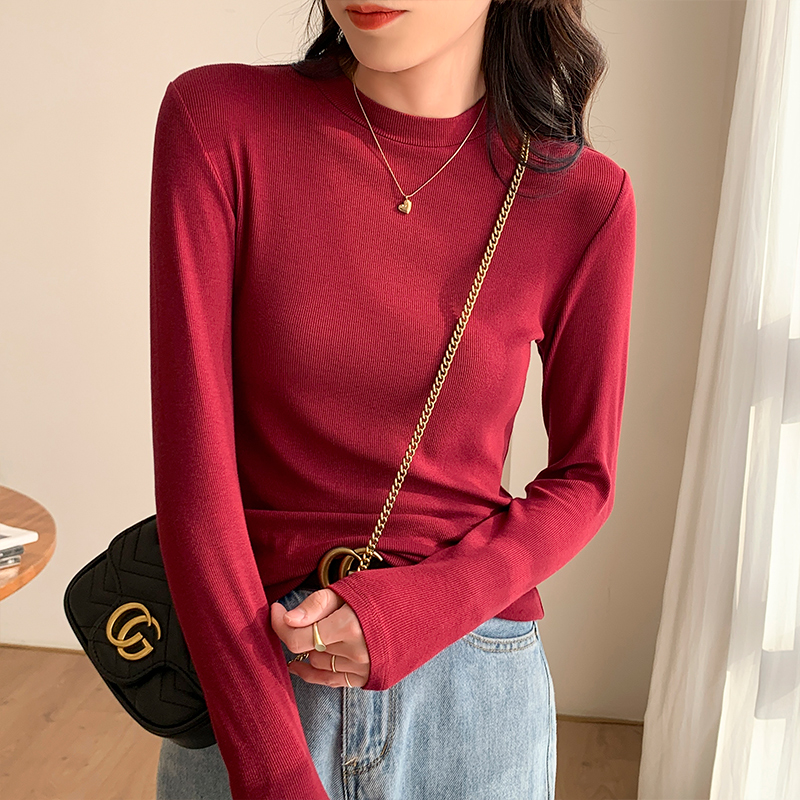 [Welfare Impulse Model] Slim bottoming shirt for women with half turtleneck, spring, autumn and winter long-sleeved T-shirt, small stand-up collar top