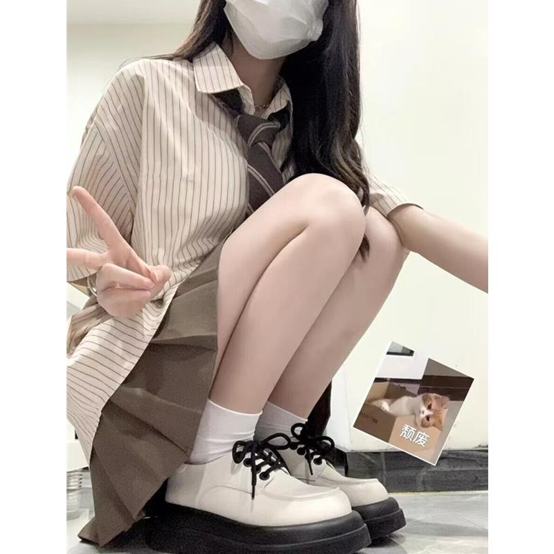 jk uniform suit summer striped short-sleeved shirt women's design niche casual Japanese casual college style shirt