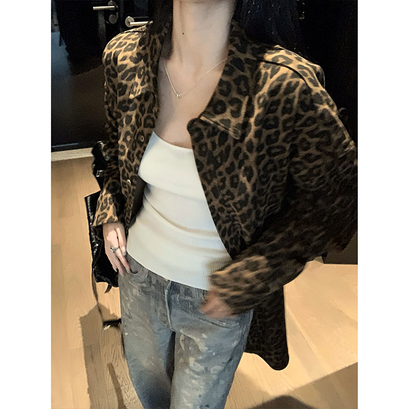 [Original fabric, good shape and feel] American leopard print jacket women's new autumn design cardigan top