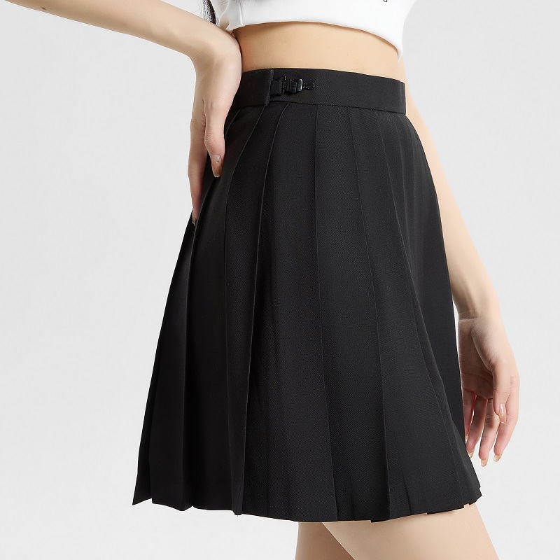 [Good quality] [Premium buckle] Women's half-length pleated skirt, short skirt, a-line basic slimming and versatile solid color uniform jk skirt