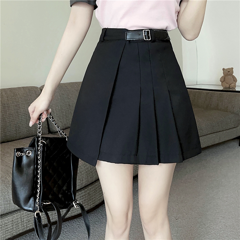 [Real shot] [Tmall quality] Autumn and winter women's Korean style pleated short skirt high waist slimming little black skirt half skirt