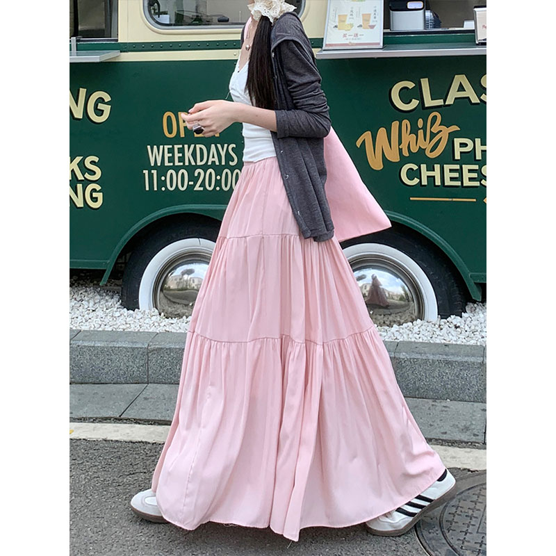 [Tmall Quality] [Full Elastic Waist] French white skirt for women summer new fat girl slimming A-line skirt