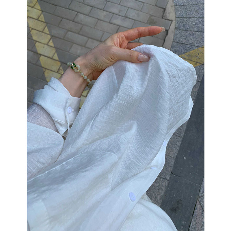 [Original quality] White long-sleeved shirt for women Korean slightly see-through sun protection cardigan layered loose casual shirt jacket