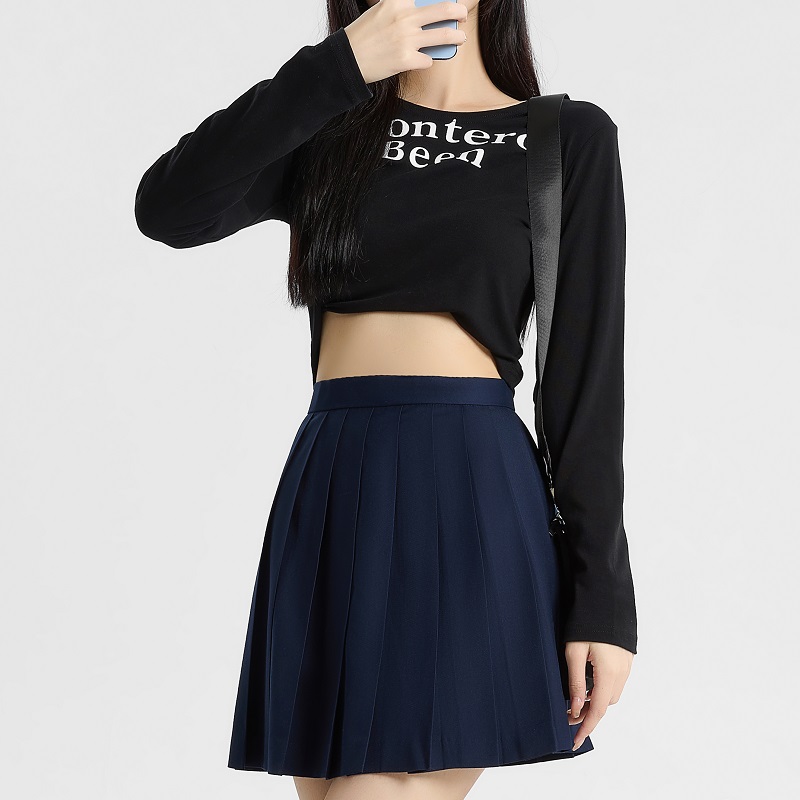 [Good quality] [Premium buckle] Women's half-length pleated skirt, short skirt, a-line basic slimming and versatile solid color uniform jk skirt