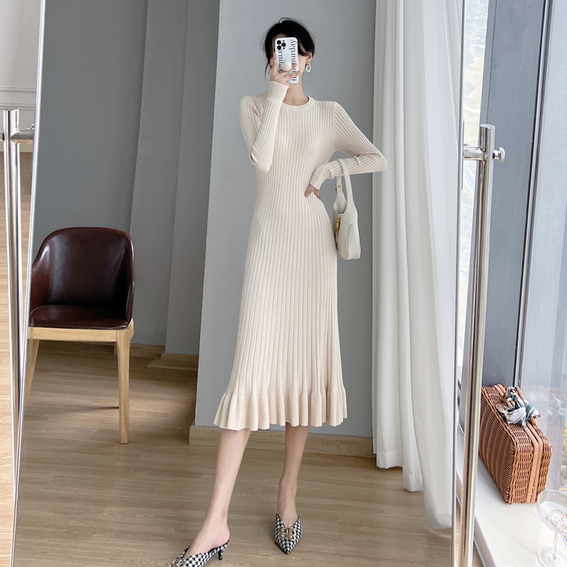 [Quality] Spring and Autumn Fishtail Knitted Dress for Women, Mid-Length Over the Knee, Slim Fit Sweater Skirt