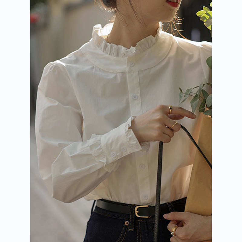 White lace collar shirt for women early autumn new style inner bottoming western style shirt petite pure long-sleeved top