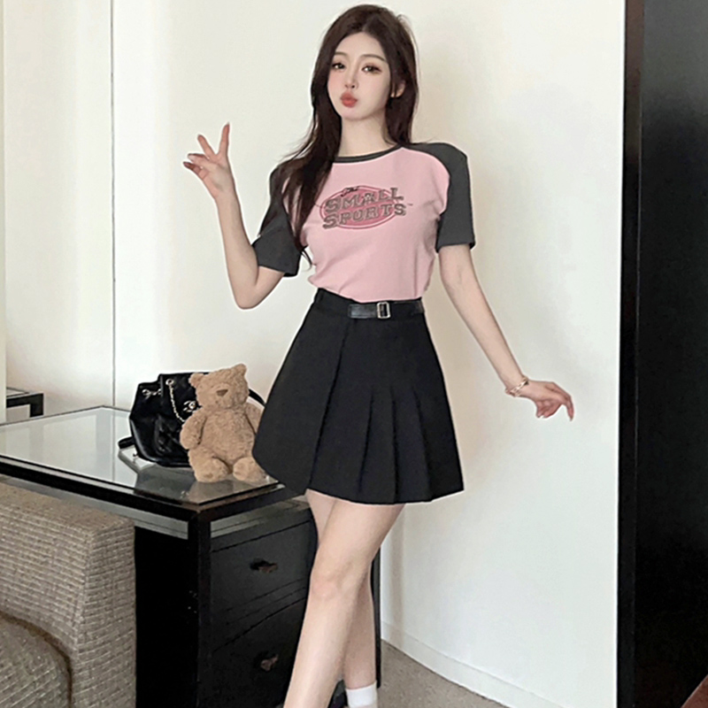 [Real shot] [Tmall quality] Summer and autumn hot girl pleated short skirt high waist slimming little black skirt half skirt women's clothing