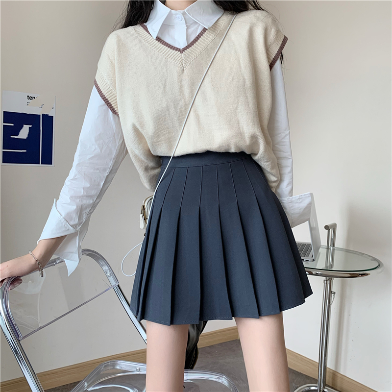 [Safety Pants + Elastic 6CM + Zipper] New College Style High Waist Slimming JK Pleated Skirt A-Line Skirt