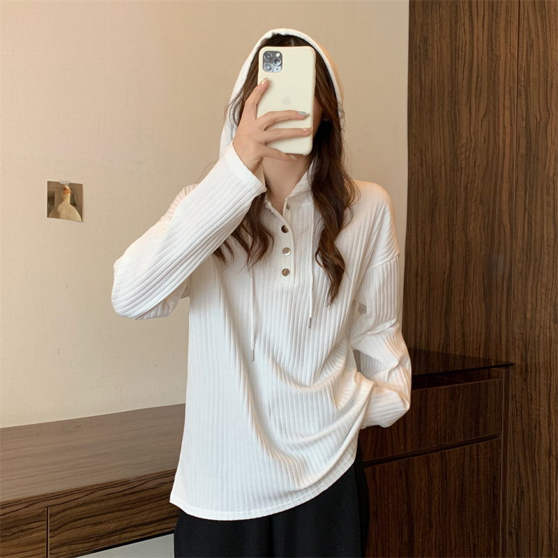 [2 Colors] Plus-size women's belly-covering, lazy-style loose knitted top for autumn and winter slimming hooded long-sleeved bottoming shirt