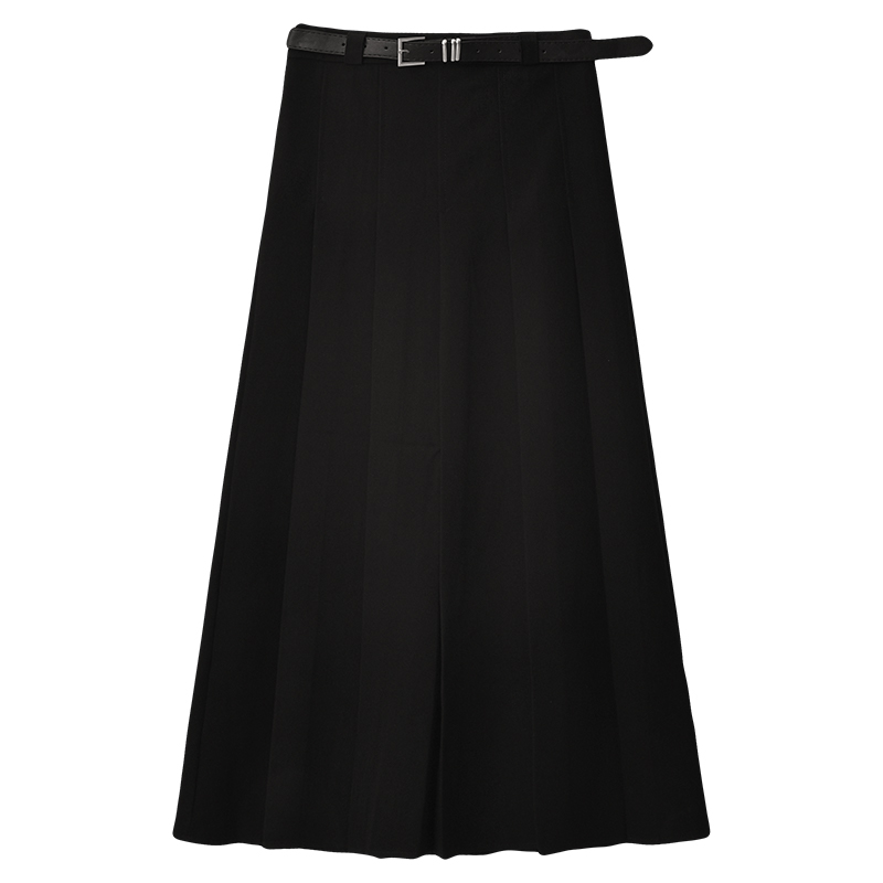 [Original fabric] Small mid-length pleated skirt for women in summer and autumn, high waist, slimming and drapey A-line long skirt