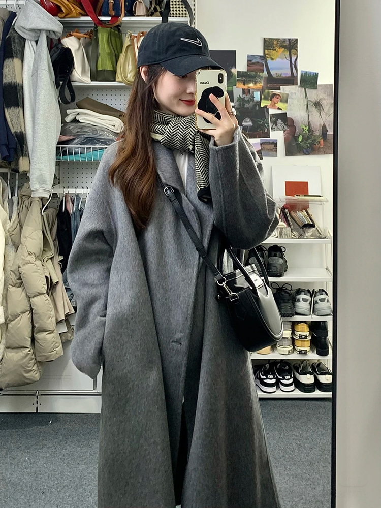 [With Perm] [Large Buttons] [360g] Woolen Coat Women's Mid-Length Autumn and Winter Korean Style Coat Small and High-end