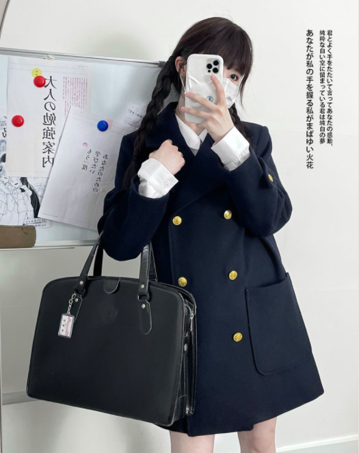 [With Perm] [Large Buttons] [360g] Winter Japanese College Style Woolen Jacket Women's JK Uniform Double-breasted Coat