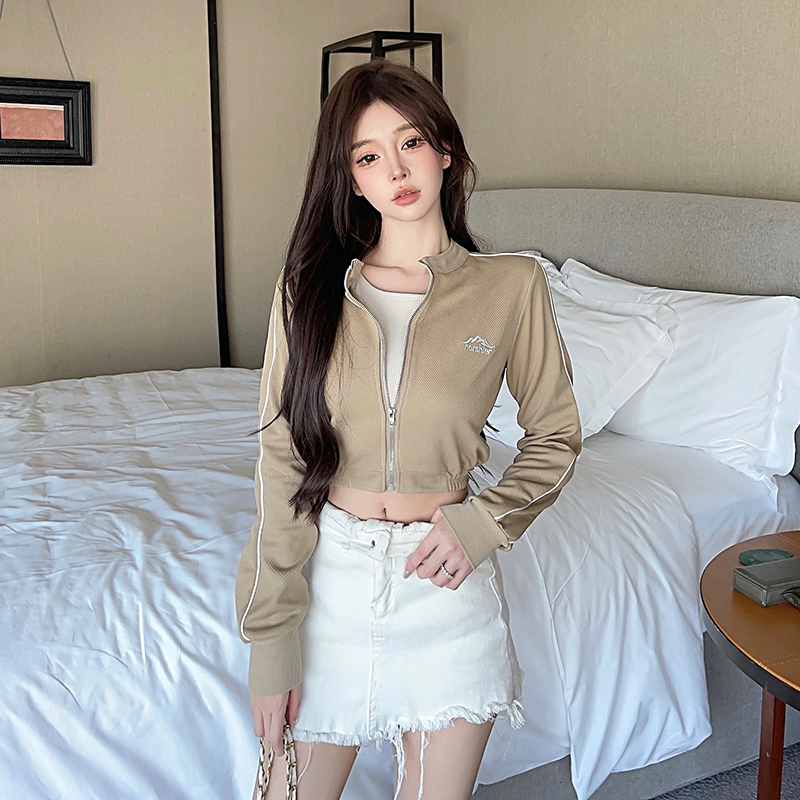 [Real shot] [Quality] American hot girl petite coat for women, autumn short slim retro cardigan top