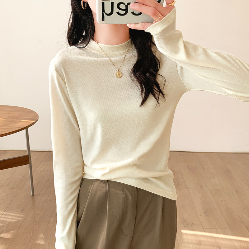 [The cloth has arrived in the factory] Slim bottoming shirt for women with a half-turtle collar and a spring, autumn and winter long-sleeved T-shirt with a small stand-up collar top