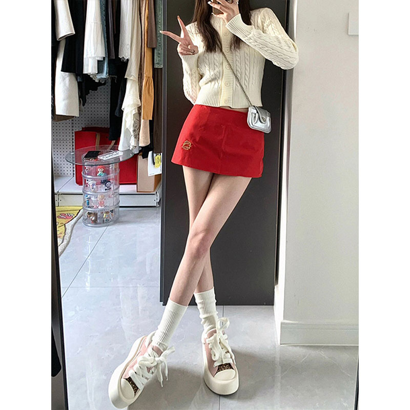 [Tmall Quality] Red Skirt Women's Summer New Design Hot Girl High Waist Slim Versatile Hip Short Skirt