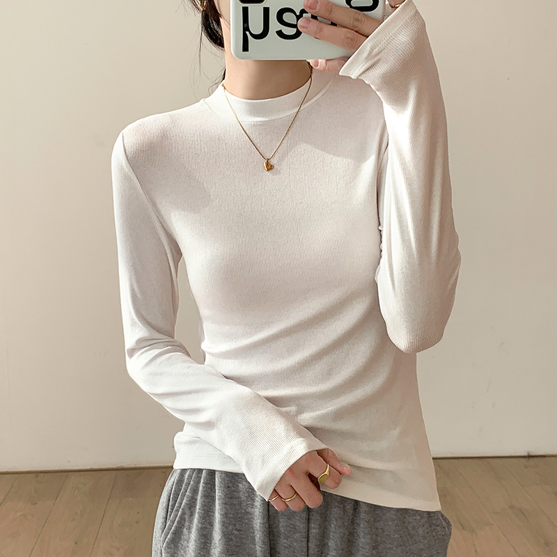 [Welfare Impulse Model] Slim bottoming shirt for women with half turtleneck, spring, autumn and winter long-sleeved T-shirt, small stand-up collar top