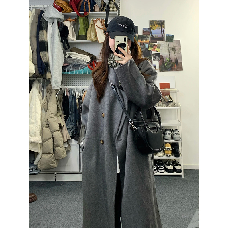 [With Perm] [Large Buttons] [360g] Woolen Coat Women's Mid-Length Autumn and Winter Korean Style Coat Small and High-end