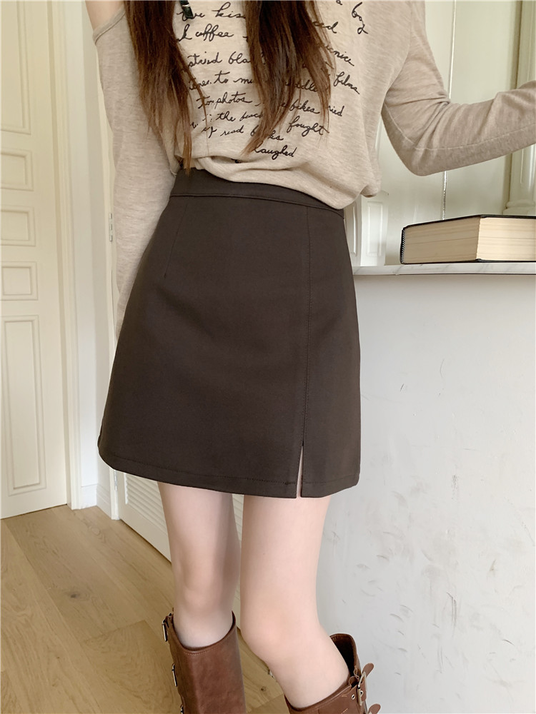 [High Quality Fabric] [450g] Autumn and Winter Woolen Skirt for Small Women with Slits to Cover Hips, One-Step A-Line Skirt High Waist