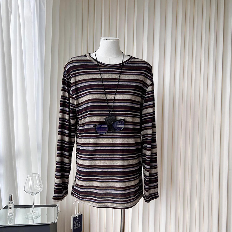 Morning collar [original quality] retro chic Hong Kong style striped long-sleeved T-shirt for women in autumn new loose and slim top