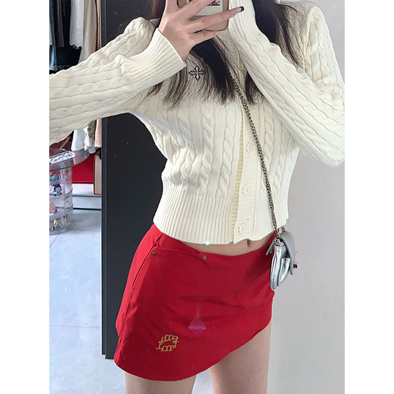 [Tmall Quality] Red Skirt Women's Summer New Design Hot Girl High Waist Slim Versatile Hip Short Skirt