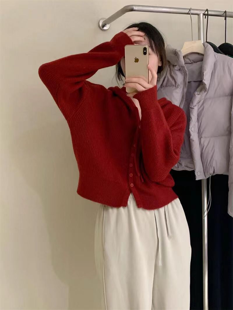 Gentle wind small hooded sweater for women spring and autumn new loose slim casual solid color cardigan top short style