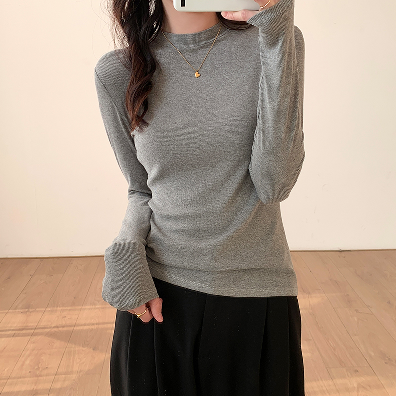 [Welfare Impulse Model] Slim bottoming shirt for women with half turtleneck, spring, autumn and winter long-sleeved T-shirt, small stand-up collar top