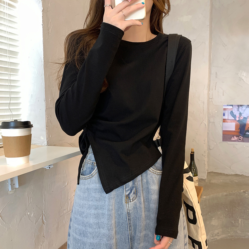 [3 colors] Autumn and winter sweet T-shirt straps with long-sleeved tops German velvet turtleneck slim bottoming shirt new tops for women