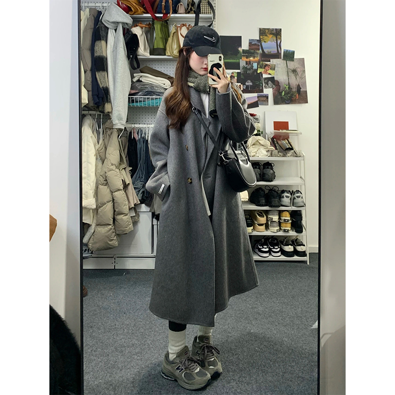 [With Perm] [Large Buttons] [360g] Woolen Coat Women's Mid-Length Autumn and Winter Korean Style Coat Small and High-end