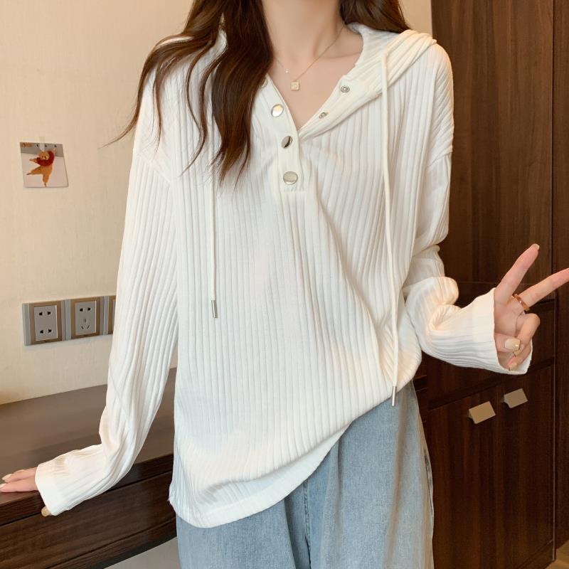 [2 colors] New autumn and winter hooded T-shirt Korean style women's loose long-sleeved bottoming shirt slimming and flesh-covering top trendy clothing