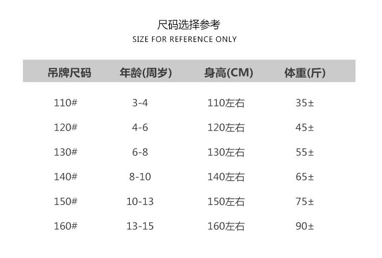 儿童裙子尺码对照表图片