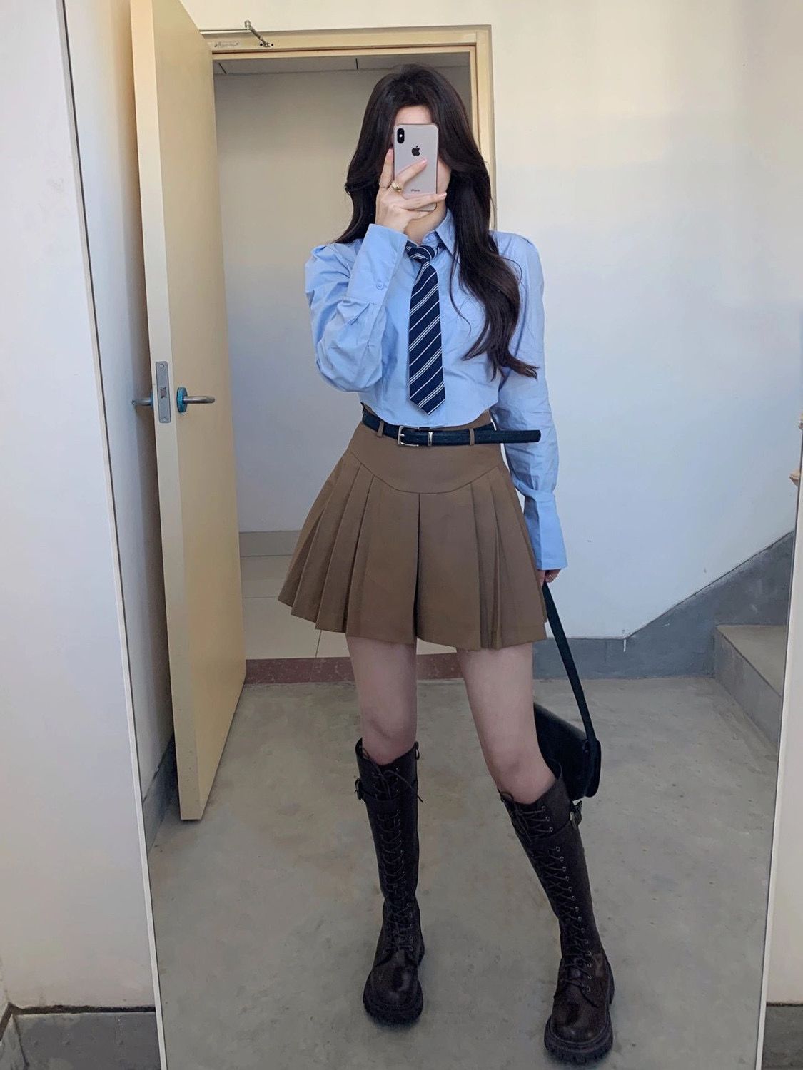 蓝色jk制服春季衬衫女学生长袖纯欲辣妹收腰短款衬衣正肩百搭上衣