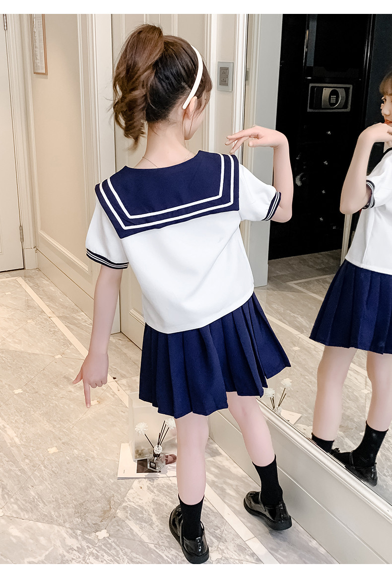 纯棉上衣女童夏装套装裙儿童jk水手制服裙子中小学生学院风两件套