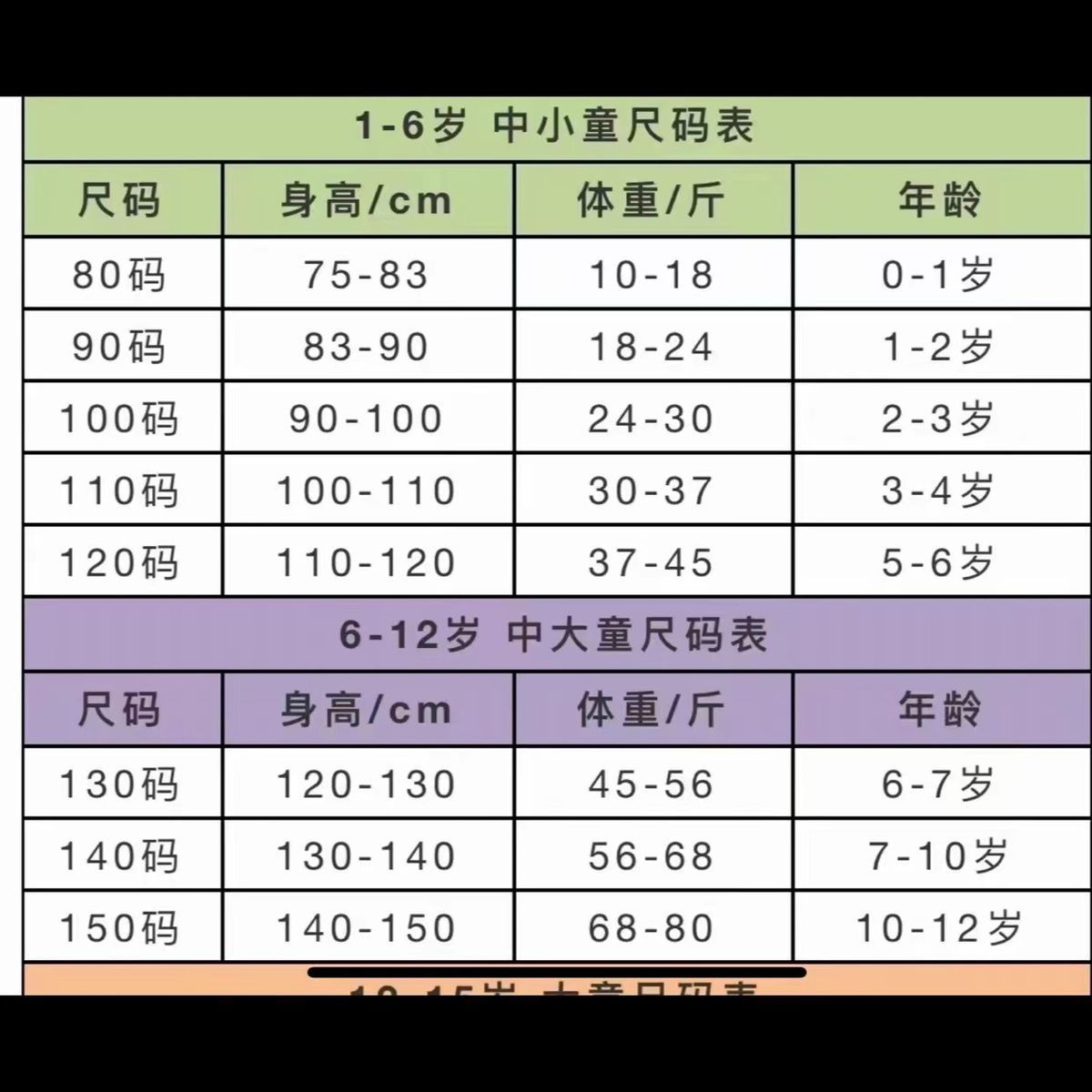 裤子号型规格对照表图片