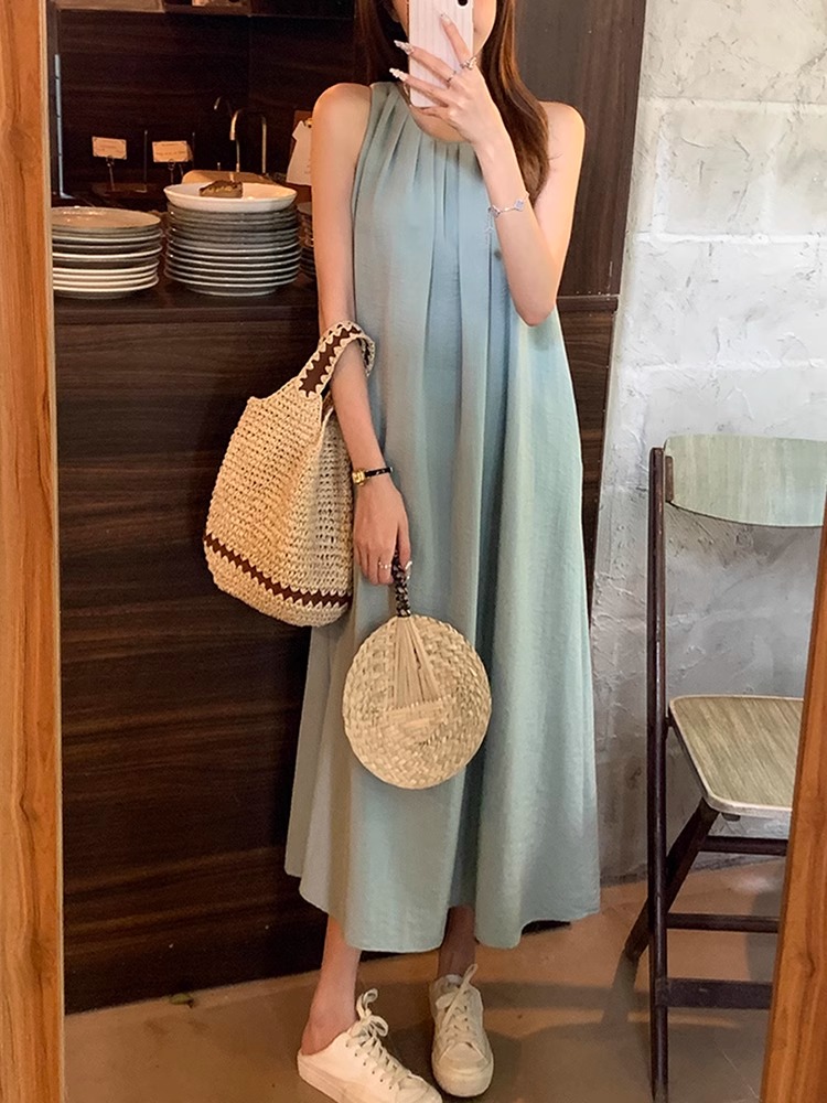 French dress women's summer  new seaside resort style gentle halter neck sleeveless vest long skirt