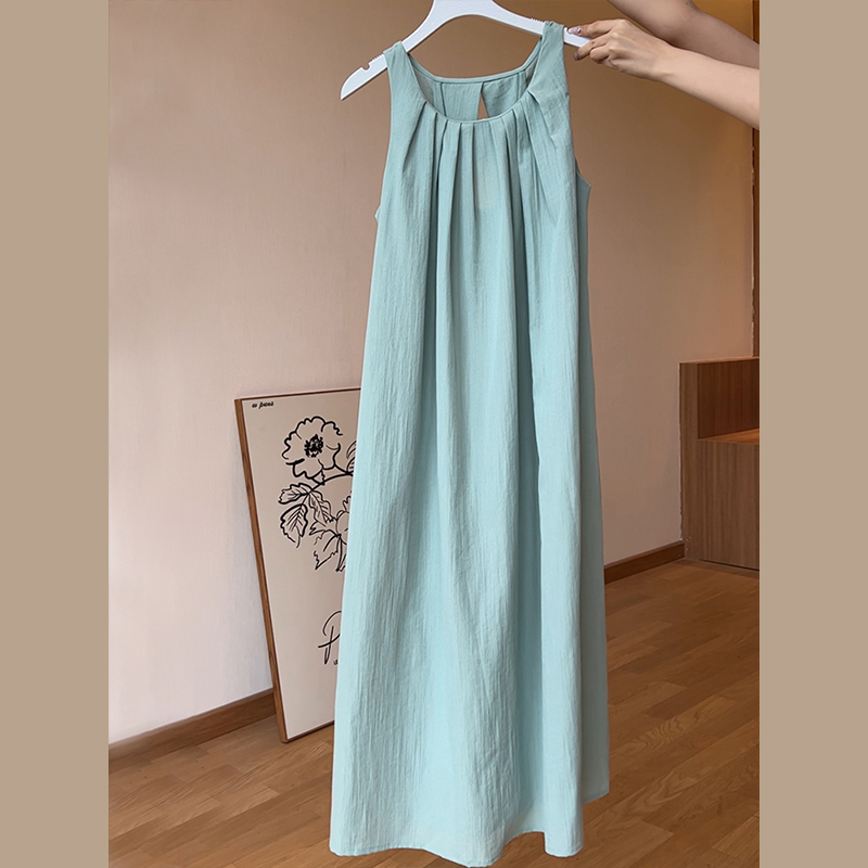 2024 New French Sleeveless Halter Dress Women's Summer Seaside Vacation Fairy Long Dress Beach Dress