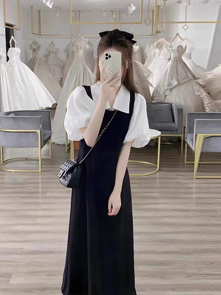 Summer new women's clothing 2024 slightly fat, slimming, age-reducing temperament, waist-strap long skirt, French dress