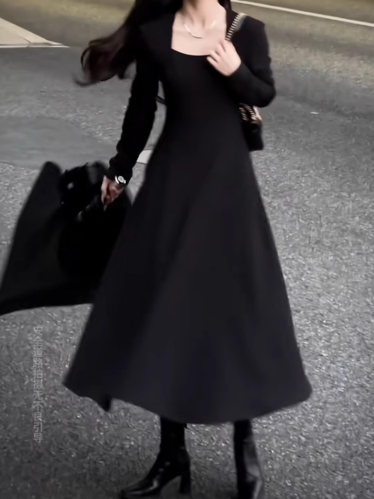 Hepburn style black long-sleeved dress for women early autumn 2024 new tea break French style high-end long dress