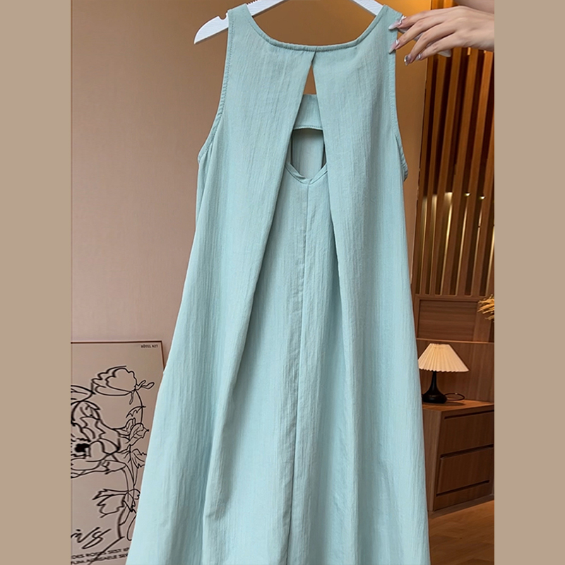 2024 New French Sleeveless Halter Dress Women's Summer Seaside Vacation Fairy Long Dress Beach Dress