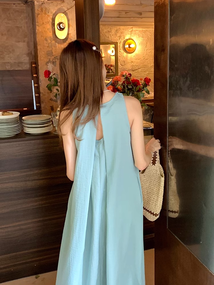 French dress women's summer  new seaside resort style gentle halter neck sleeveless vest long skirt