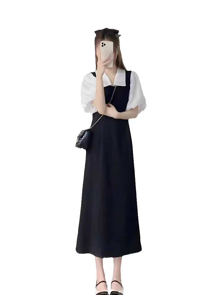 Summer new women's clothing 2024 slightly fat, slimming, age-reducing temperament, waist-strap long skirt, French dress