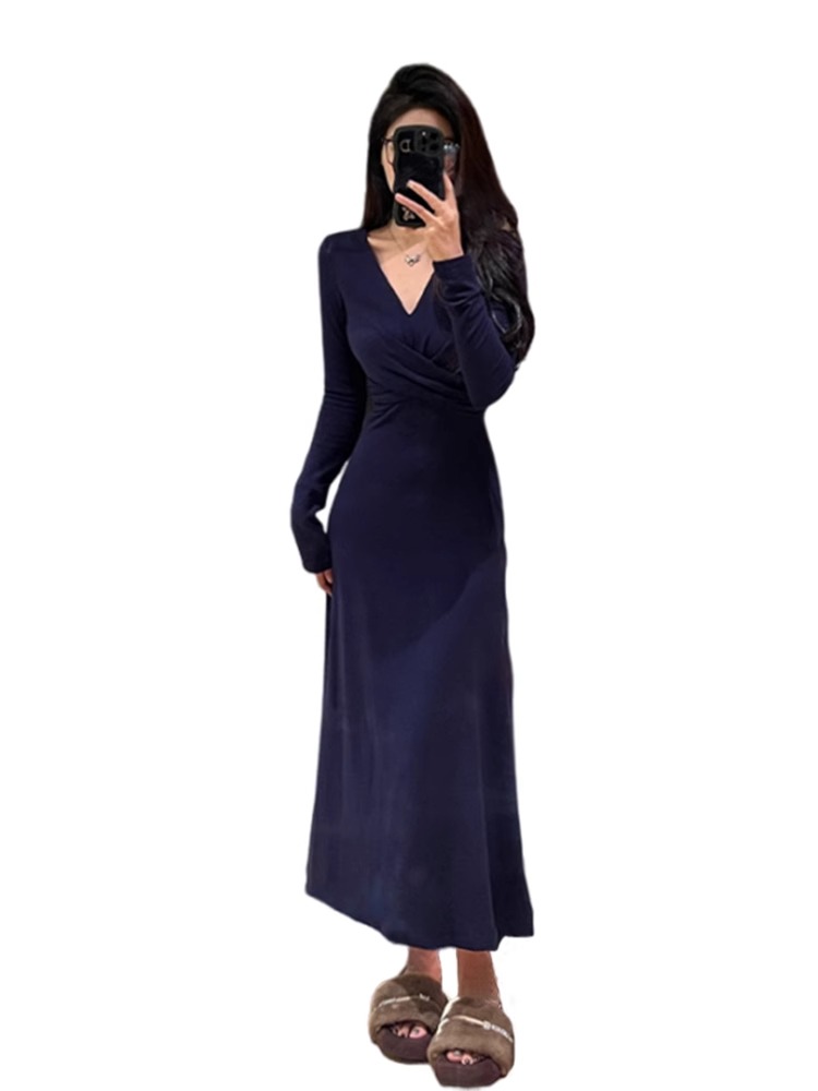 French high-end long-sleeved dress for women, early autumn 2024 new style, beautiful temperament, super good-looking waist long dress