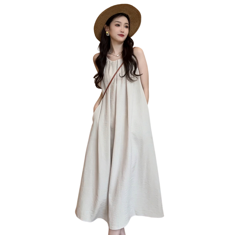 2024 New French Sleeveless Halter Dress Women's Summer Seaside Vacation Fairy Long Dress Beach Dress